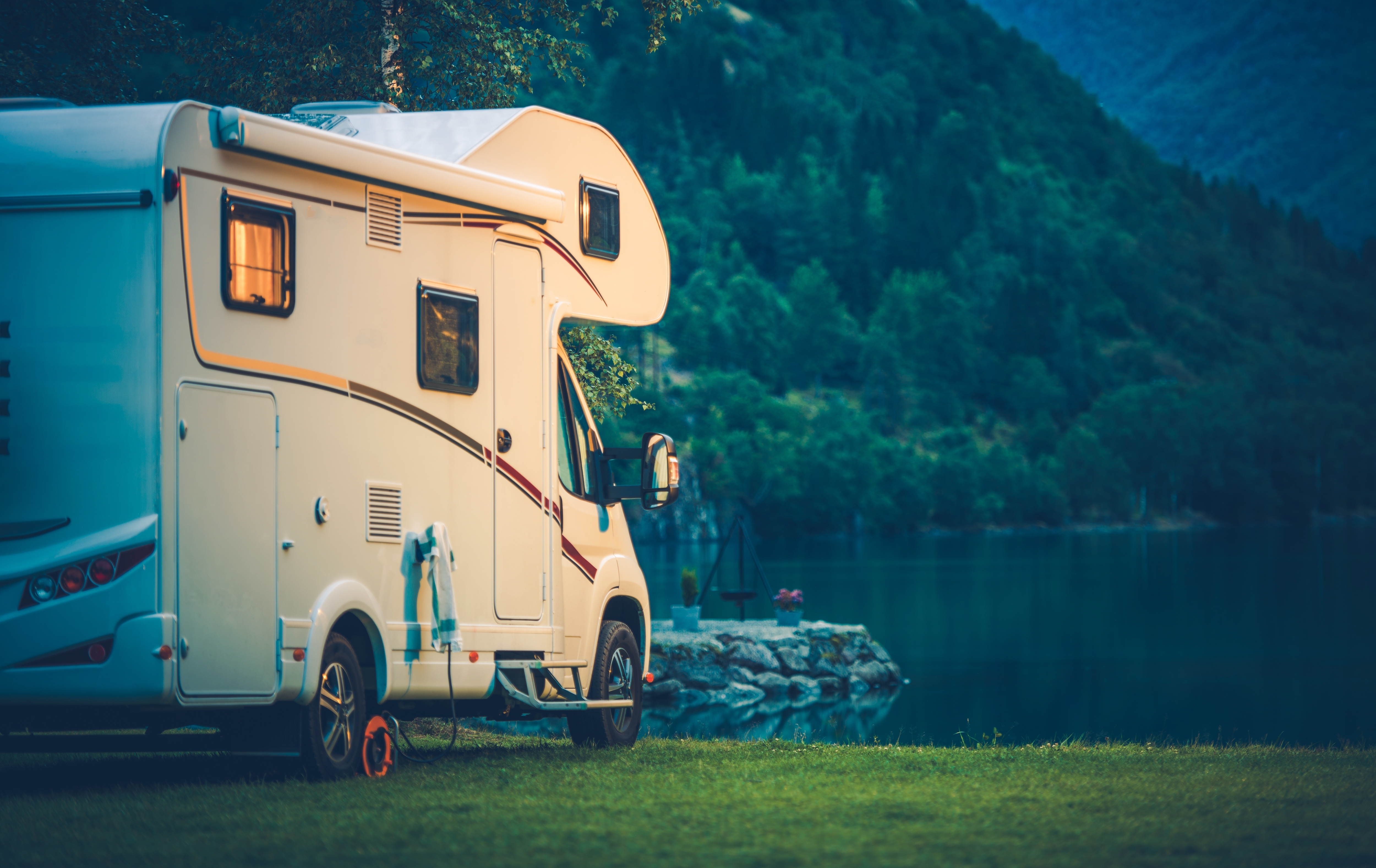 Camper,Camping,At,The,Glacier,Lake.,Camper,Van,Vacation.